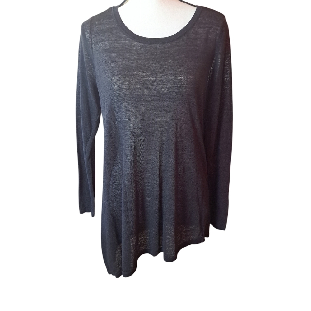 Eileen fisher medium asymmetrical hem organic linen italian yarn black